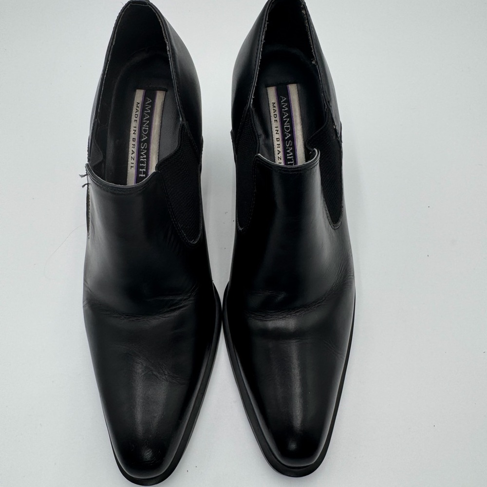 Amanda Smith Black Leather Slip On Heels Ankle Booties Womens 7M